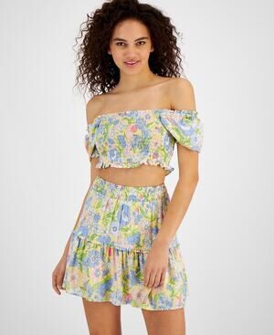 Bar III Women's Floral Coquette Off The Shoulder Crop Top - Size XL - Smocked